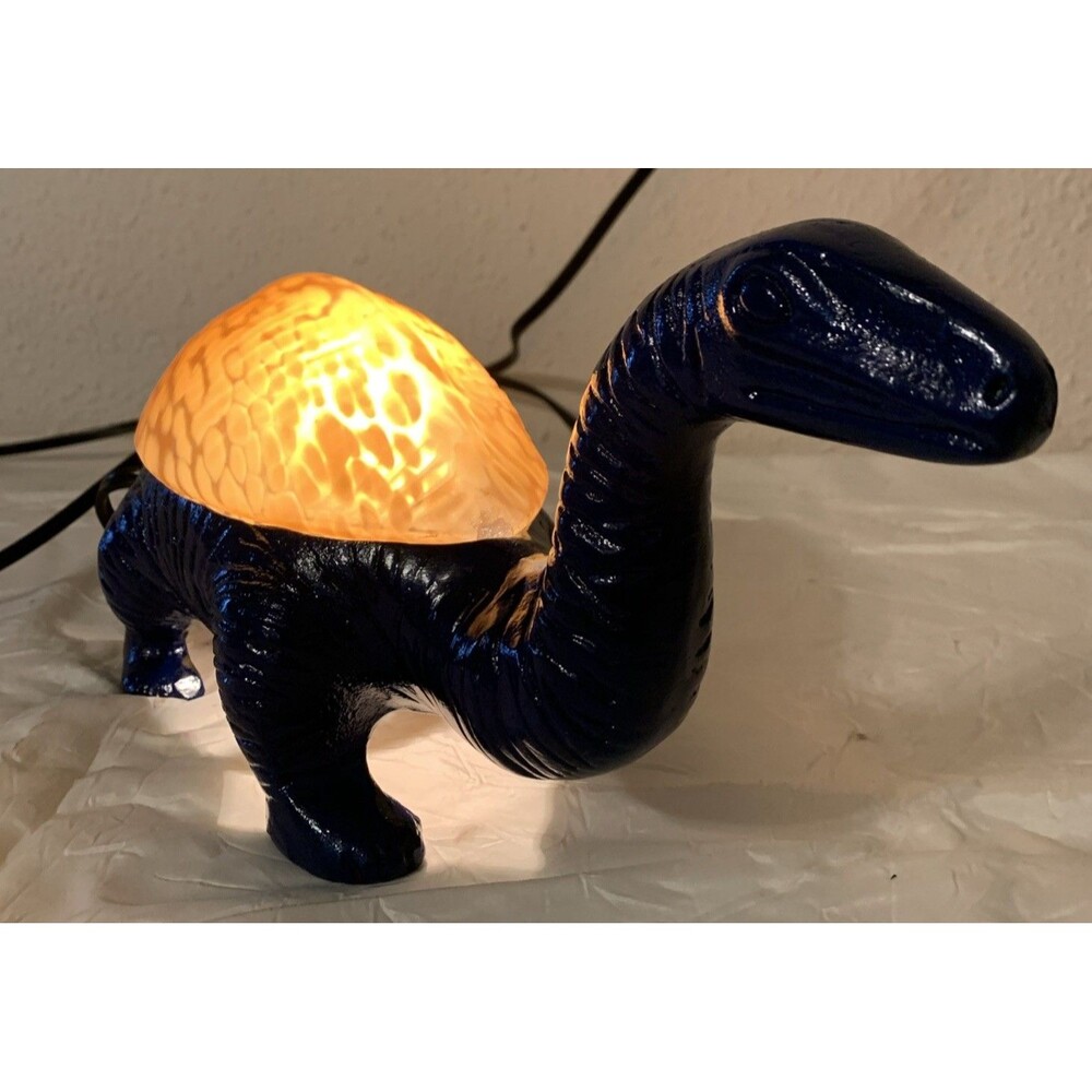 Vintage Blue Dinosaur Lamp Glass Shell Cast Metal Nightlight READ - Picture 3 of 16